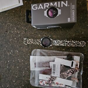 Garmin Forerunner 255S with Leopard and White Bands